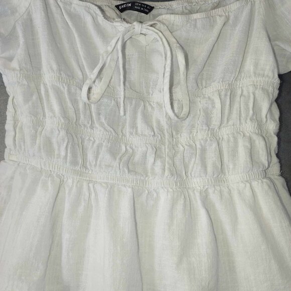 Women M White Peasant Milkmaid Babydoll Puffy sleeves Ren Fair Cottagecore Dress - Picture 10 of 13